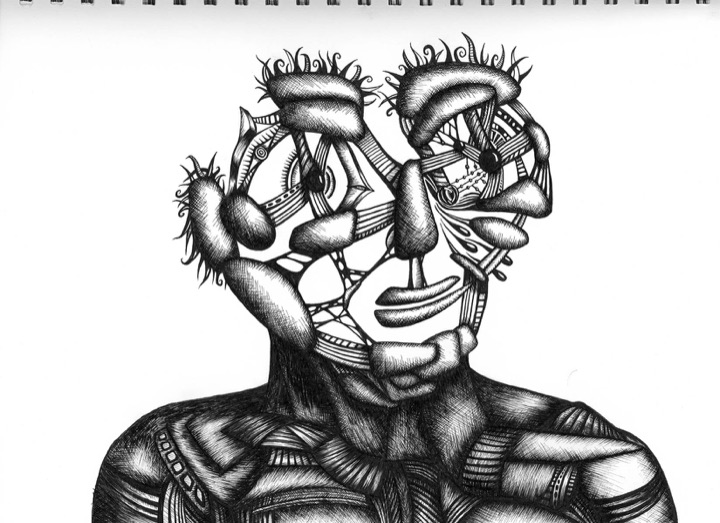 Ink drawing: deconstructed bust