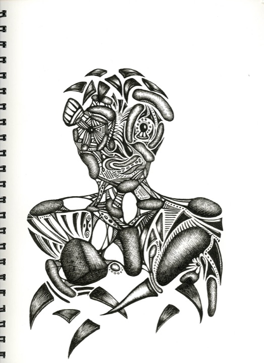 Ink drawing: deconstructed man