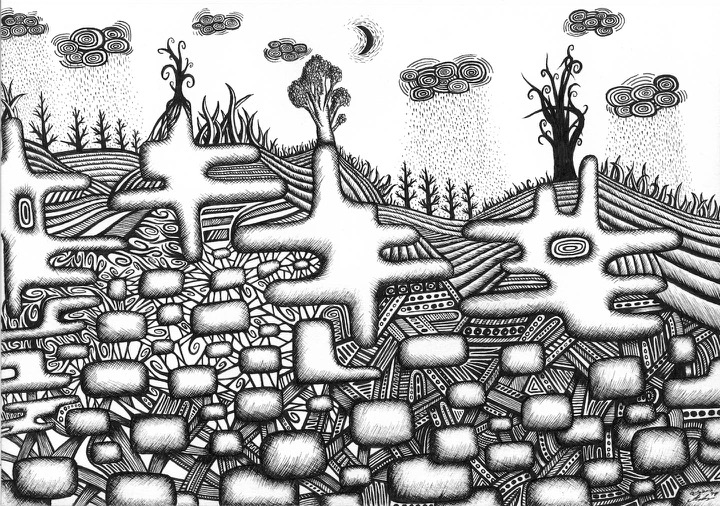 Ink drawing: earth slice (2019)