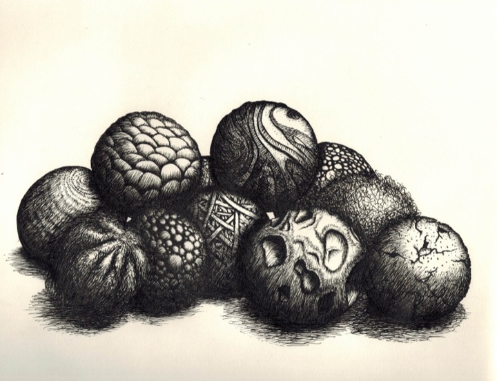 Ink drawing: spheres