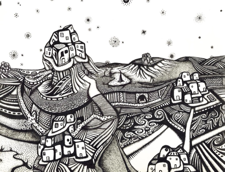 Ink drawing: town